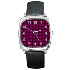 Dark Purple, Violet Tartan, Buffalo Plaid Like Pattern Square Metal Watch by Casemiro