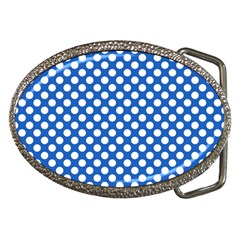 Pastel Blue, White Polka Dots Pattern, Retro, Classic Dotted Theme Belt Buckles