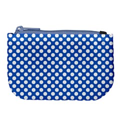 Pastel Blue, White Polka Dots Pattern, Retro, Classic Dotted Theme Large Coin Purse by Casemiro