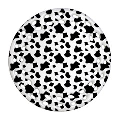 Black And White Cow Spots Pattern, Animal Fur Print, Vector Ornament (round Filigree) by Casemiro