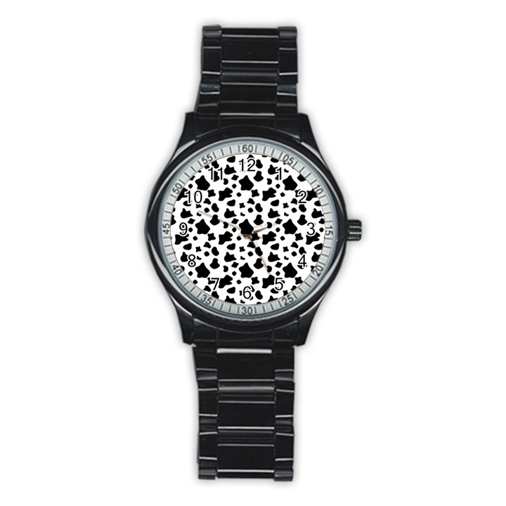 Black and white cow spots pattern, animal fur print, vector Stainless Steel Round Watch