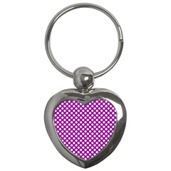 White And Purple, Polka Dots, Retro, Vintage Dotted Pattern Key Chain (heart) by Casemiro