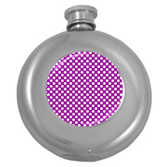 White And Purple, Polka Dots, Retro, Vintage Dotted Pattern Round Hip Flask (5 Oz) by Casemiro