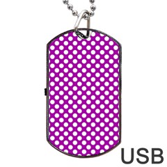 White And Purple, Polka Dots, Retro, Vintage Dotted Pattern Dog Tag Usb Flash (one Side) by Casemiro