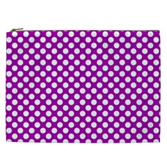 White And Purple, Polka Dots, Retro, Vintage Dotted Pattern Cosmetic Bag (xxl) by Casemiro