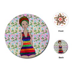 Tan Swimmer Flowerwall Playing Cards Single Design (round) by snowwhitegirl