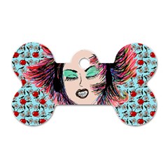 Headphones Girl W Cherries Dog Tag Bone (two Sides)