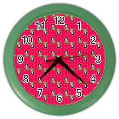 Headphones Girl Pink Red Color Wall Clock by snowwhitegirl