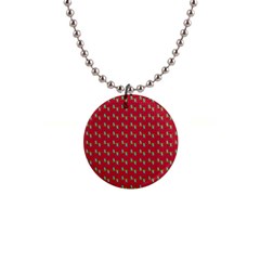 Headphones Girl Red 1  Button Necklace