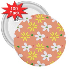 Beige Flowers W No Red Flower 3  Buttons (100 Pack)  by tousmignonne25