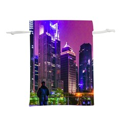 Lujiazui District Nigth Scene, Shanghai China Lightweight Drawstring Pouch (s) by dflcprintsclothing