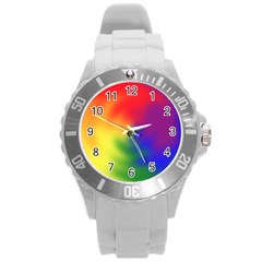 Rainbow Colors Lgbt Pride Abstract Art Round Plastic Sport Watch (l) by yoursparklingshop