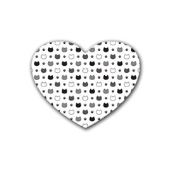 Kitten Head Paw Footprint Seamless Pattern 1 Rubber Coaster (heart) 