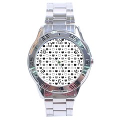 kitten head paw footprint seamless pattern 1 Stainless Steel Analogue Watch