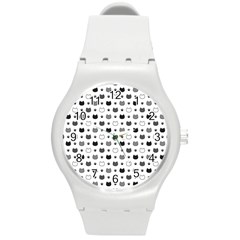 kitten head paw footprint seamless pattern 1 Round Plastic Sport Watch (M)