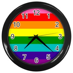 Original 8 Stripes Lgbt Pride Rainbow Flag Wall Clock (black) by yoursparklingshop