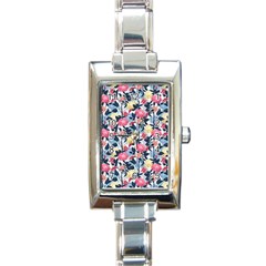 Beautiful Floral Pattern Rectangle Italian Charm Watch
