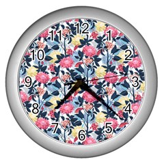 Beautiful floral pattern Wall Clock (Silver)