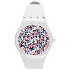 Beautiful floral pattern Round Plastic Sport Watch (M)