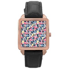 Beautiful floral pattern Rose Gold Leather Watch 
