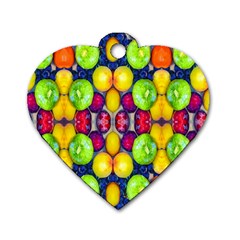 Fruits And Vegetables Pattern Dog Tag Heart (two Sides) by dflcprintsclothing