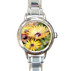 Yellow Flowers Round Italian Charm Watch