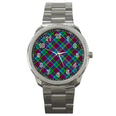 Purple, Green Tartan, Retro Buffalo Plaid Pattern, Classic Tiled Theme Sport Metal Watch by Casemiro
