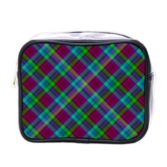 Purple, Green Tartan, Retro Buffalo Plaid Pattern, Classic Tiled Theme Mini Toiletries Bag (one Side)