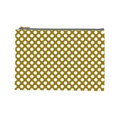 Gold Polka Dots Patterm, Retro Style Dotted Pattern, Classic White Circles Cosmetic Bag (large) by Casemiro