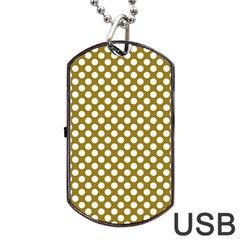 Gold Polka Dots Patterm, Retro Style Dotted Pattern, Classic White Circles Dog Tag Usb Flash (one Side) by Casemiro