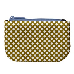 Gold Polka Dots Patterm, Retro Style Dotted Pattern, Classic White Circles Large Coin Purse by Casemiro