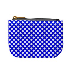 Dark Blue And White Polka Dots Pattern, Retro Pin-up Style Theme, Classic Dotted Theme Mini Coin Purse by Casemiro