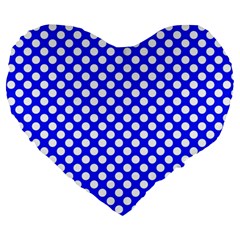 Dark Blue And White Polka Dots Pattern, Retro Pin-up Style Theme, Classic Dotted Theme Large 19  Premium Heart Shape Cushions by Casemiro
