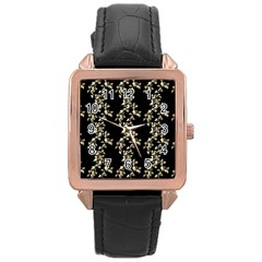 Dark Botanical Motif Pattern Rose Gold Leather Watch  by dflcprintsclothing