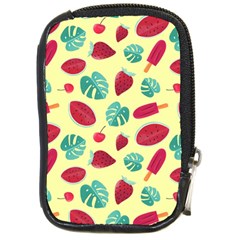 Watermelons, Fruits And Ice Cream, Pastel Colors, At Yellow Compact Camera Leather Case