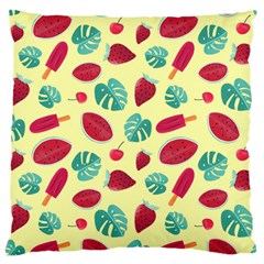 Watermelons, Fruits And Ice Cream, Pastel Colors, At Yellow Large Flano Cushion Case (two Sides) by Casemiro