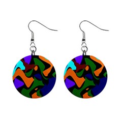 Trippy Paint Splash, Asymmetric Dotted Camo In Saturated Colors Mini Button Earrings