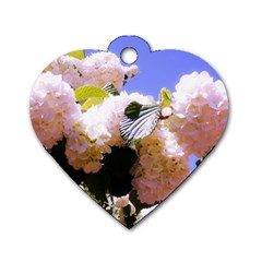 Pink Snowball Branch Dog Tag Heart (Two Sides)