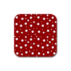 Mushroom Pattern, Red And White Dots, Circles Theme Rubber Square Coaster (4 Pack)  by Casemiro