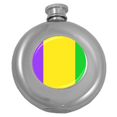 Carnival Mardi Gras Purple Yellow Green Stripes Round Hip Flask (5 Oz) by yoursparklingshop