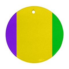 Carnival Mardi Gras Purple Yellow Green Stripes Round Ornament (two Sides) by yoursparklingshop