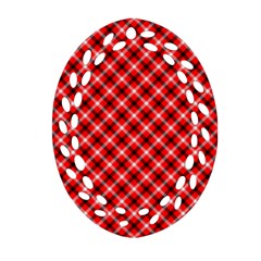 Three Color Tartan, Red Grey, Black Buffalo Plaid Theme Oval Filigree Ornament (two Sides) by Casemiro