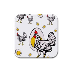 Roseanne Chicken, Retro Chickens Rubber Square Coaster (4 Pack)  by EvgeniaEsenina
