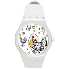 Roseanne Chicken, Retro Chickens Round Plastic Sport Watch (M)