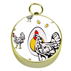 Roseanne Chicken, Retro Chickens Gold Compasses by EvgeniaEsenina