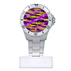 Abstract Geometric Blocks, Yellow, Orange, Purple Triangles, Modern Design Plastic Nurses Watch by Casemiro