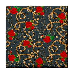 Golden Chain Pattern Rose Flower 2 Tile Coaster by designsbymallika