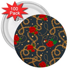 Golden Chain Pattern Rose Flower 2 3  Buttons (100 Pack)  by designsbymallika