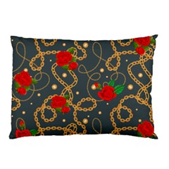 Golden Chain Pattern Rose Flower 2 Pillow Case by designsbymallika