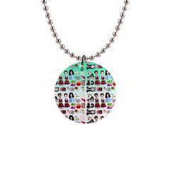 Kawaii Collage Green Ombre 1  Button Necklace